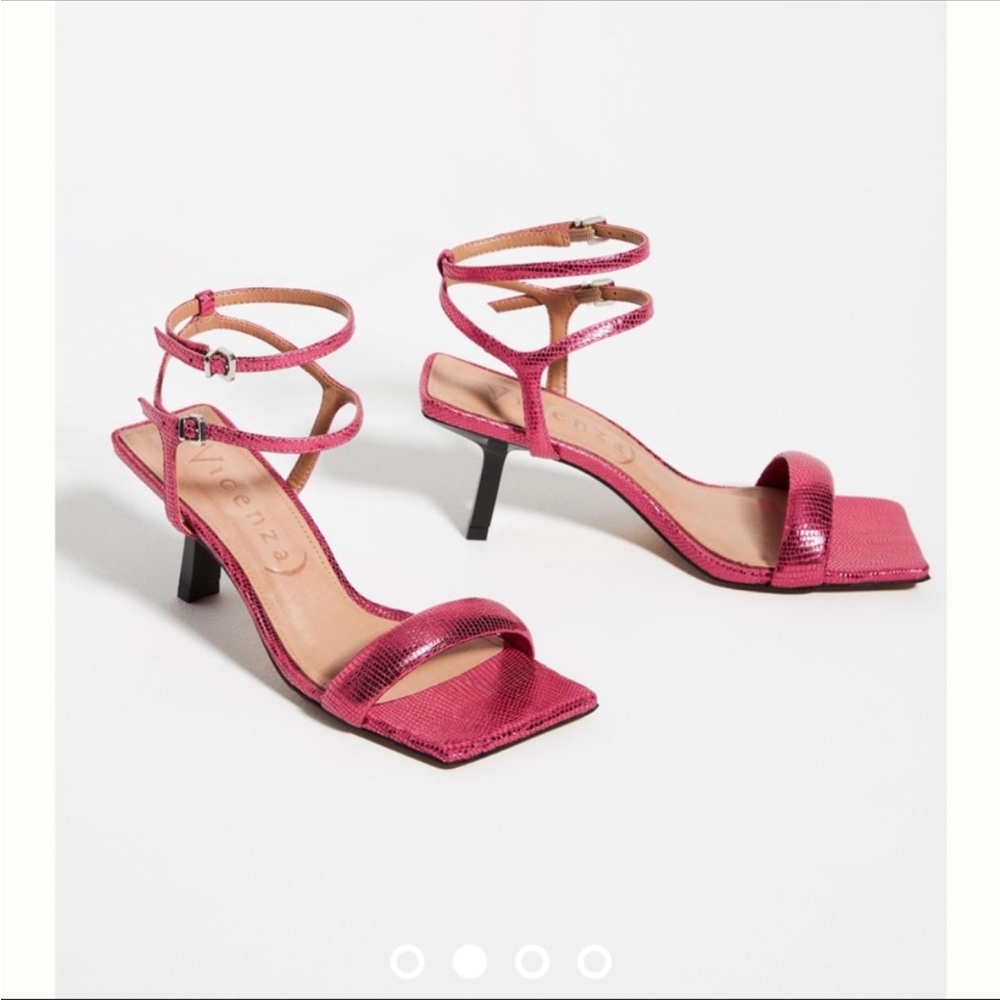 NWT Vicenza Anthropologie Pink Metallic Square Toe Heels Sz 8